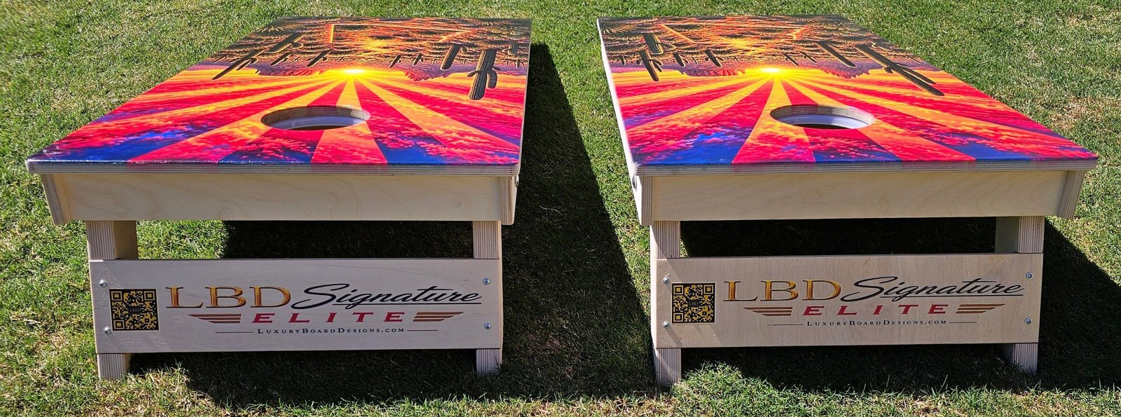 Sonoran Inferno completed cornhole boards — Rear View