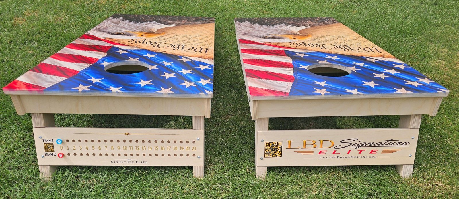 We the People completed cornhole boards — Rear View