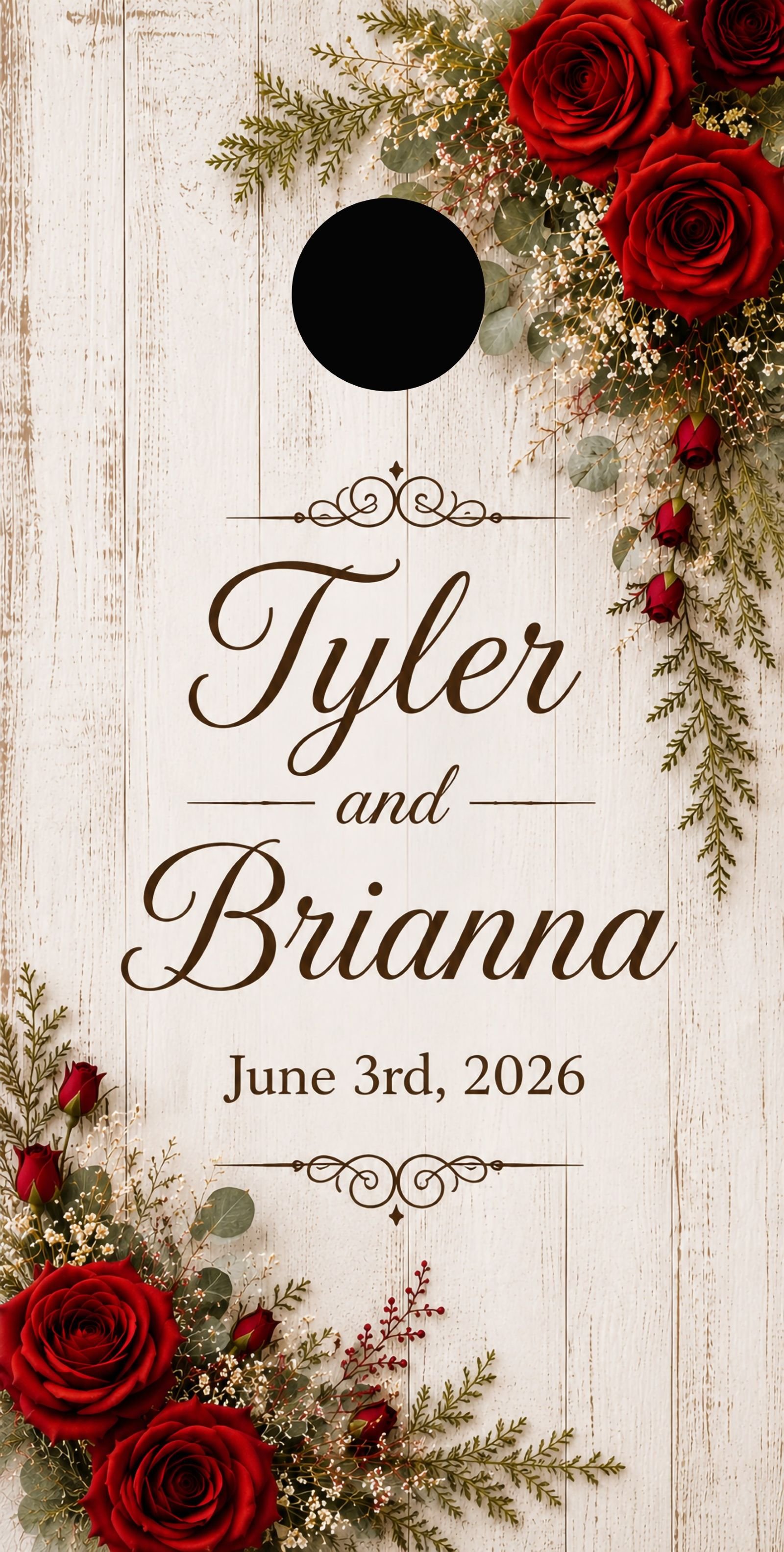 Ivory & Crimson wedding cornhole board wrap