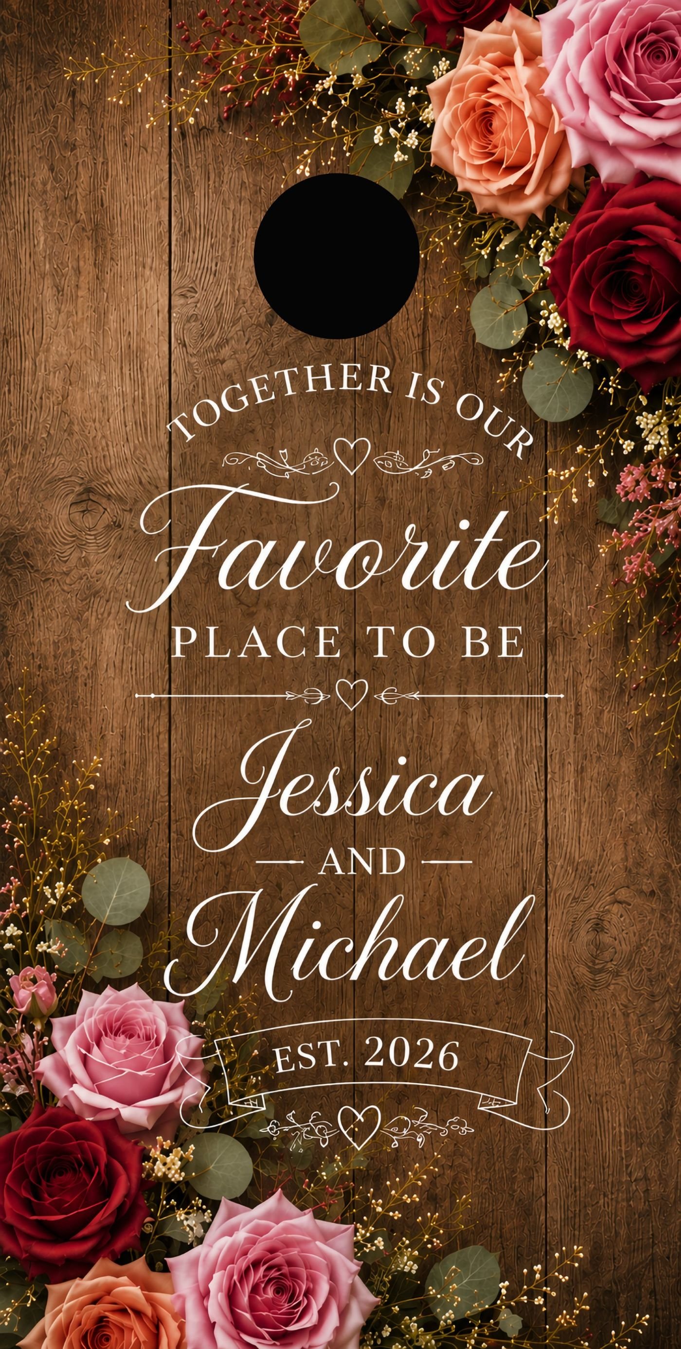 Whiskey Rose wedding cornhole board wrap